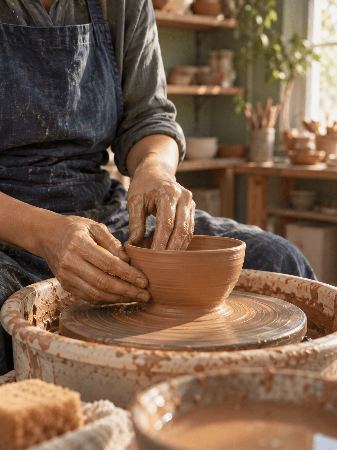 Hands shaping clay in an example saved video